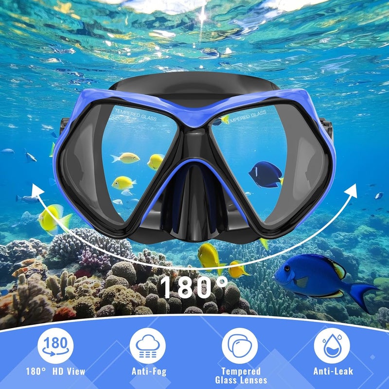 For Shine Snorkeling Gear for Adults, Snorkel Set Scuba Diving mask Dry-Top, Adult Swimming Goggles w/Nose Cover, HD Tempered Glass Panoramic Anti-Leak Anti-Fog, Travel Snorkeling Packages - Image 2
